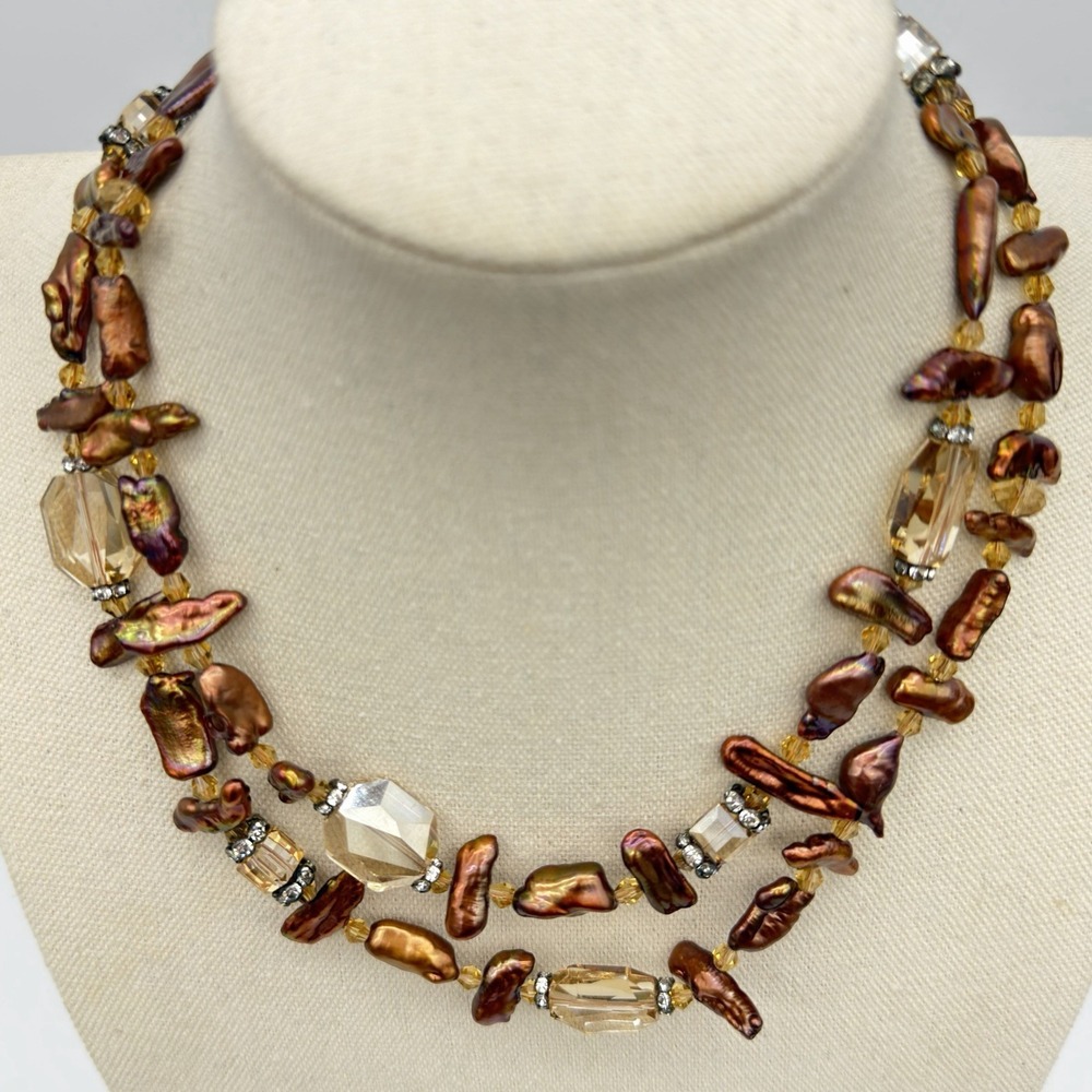 Vintage Lucas Lameth Sterling‎ Silver Baroque Pearl Necklace Flapper Crystal